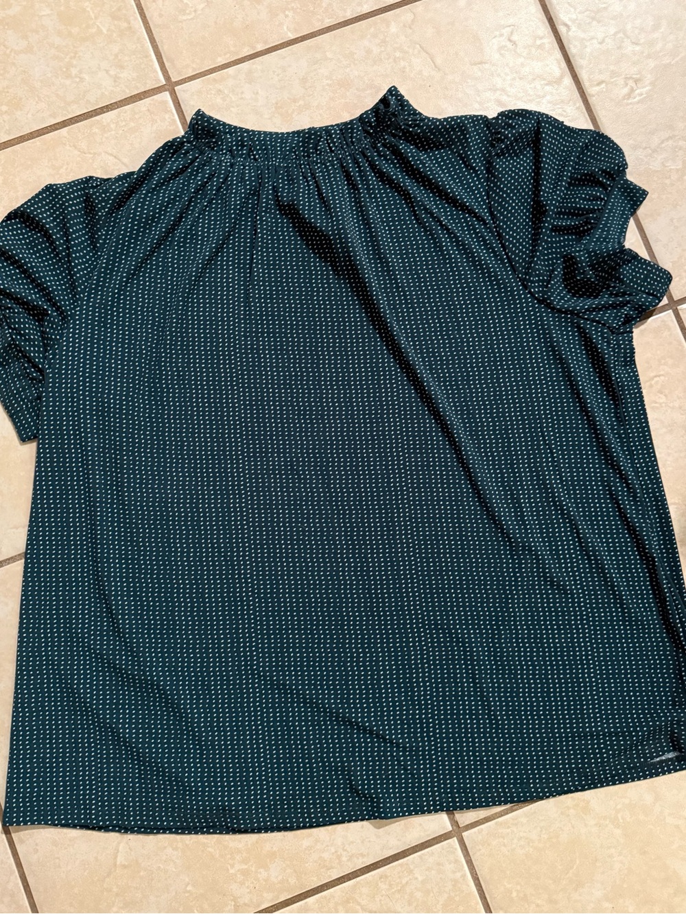 Adrianna Papell Teal Green Dot Smocked Neck Blouse